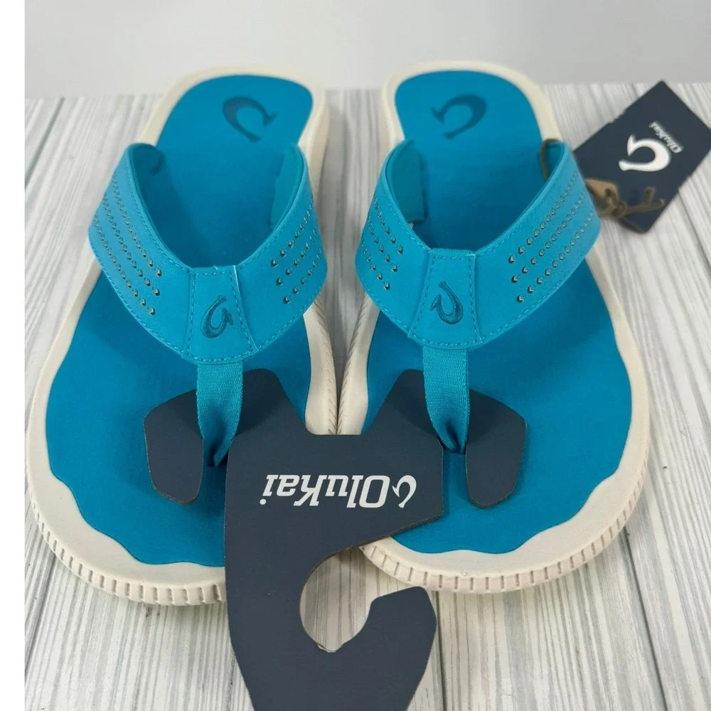 Olukai Ulele Mens 9 Tropic Blue Water Resistant Flip Flop Sandals Beach NEW